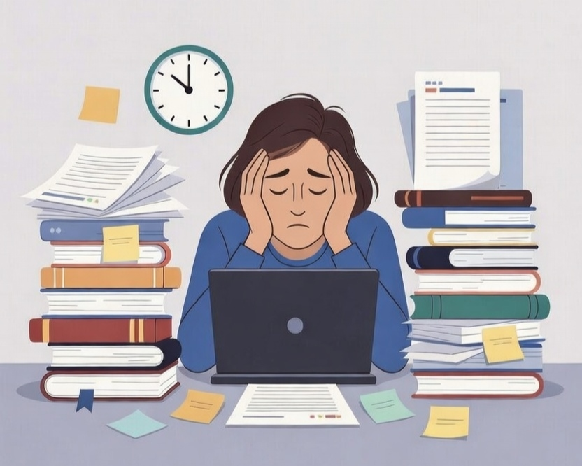 Overwhelmed teacher illustration